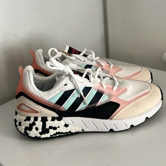 Adidas Women's White, Pink, and Black Striped Sneakers - Picture 6 of 8